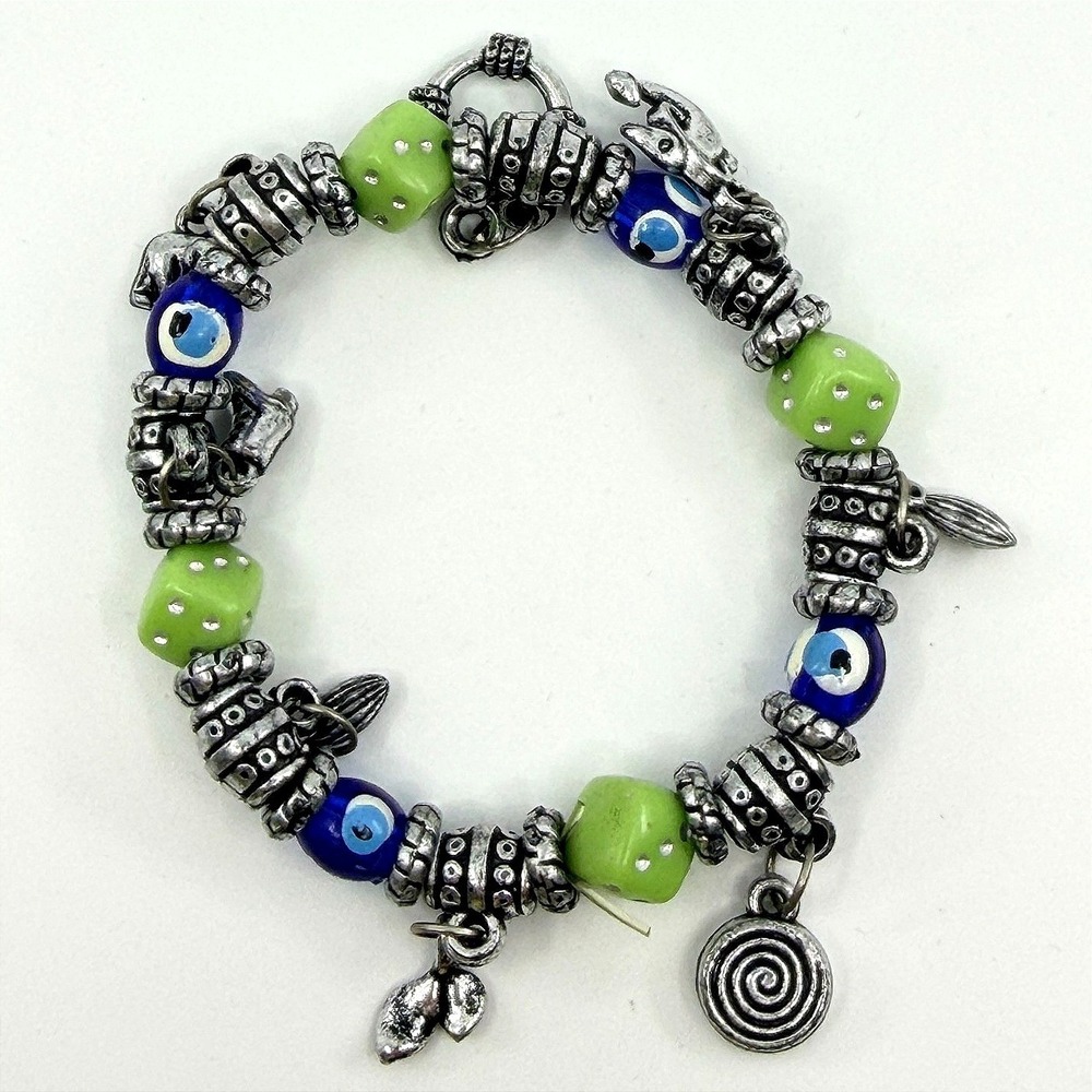 Y2K Chunky Dangle Swirl Evil Eye Charm Bracelet Festival Stack Statement Jewelry